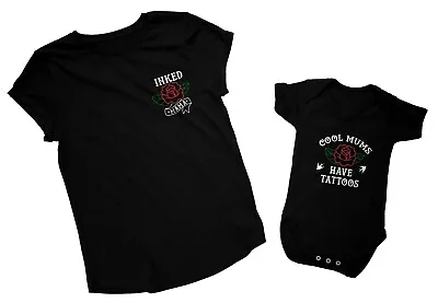 £24.99 • Buy Cool Mums Have Tattoos Matching Mum Tshirt And Baby Bodysuit Inked Mama Red Rose