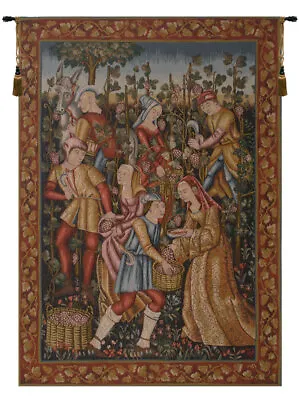 Vintage French Medieval Decor Wine Makers Woven Tapestry Wallhanging 58x41 In • $526