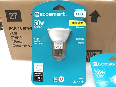 4 X Ecosmart 50W Equivalent Bright White (3000K) MR16 LED Flood DIMMABLE 500 Lum • $12.75