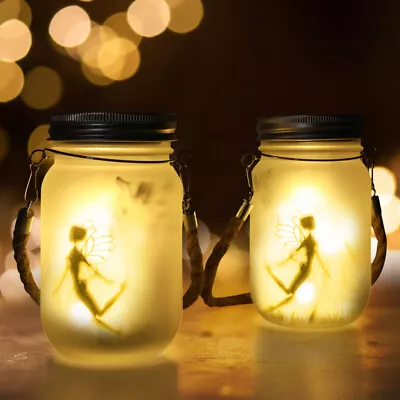 Solar Lantern Jar Hanging Fairy Lamp White Frosted Glass Light Garden Yard Decor • $23.99