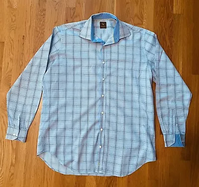 TAILORBYRD COLLECTION Light Blue Plaid Long-Sleeve Sport Dress Shirt Mens 2XLT * • $4.99