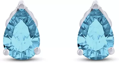 Solitaire Stud Earrings Pear Cut Simulated Aquamarine March Birthstone Sterling • $36.79