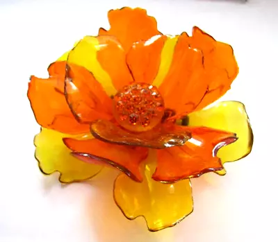 Gorgeous Vintage 1960s Massive Rhinestone Vibrant Orange Yellow Acetate Brooch • $65