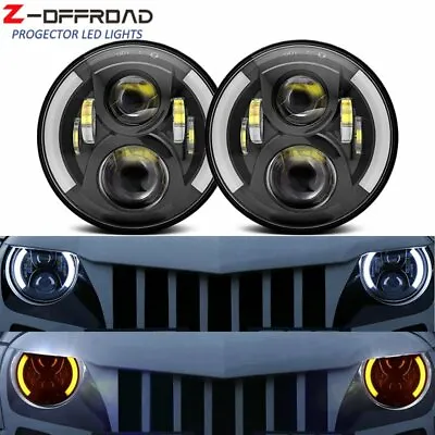 Pair 7 INCH DRL LED Headlight Hi/Lo Halo Ring DRL For Jeep Wrangler CJ JK TJ LJ • $50.99