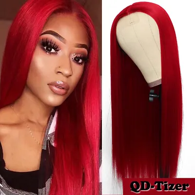 Synthetic Lace Front Wig Long Straight Hair Red Wigs Glueless Heat Resistant • $21.03