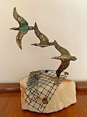 MID CENTURY CURTIS JERE THREE BIRDS IN FLIGHT SCULPTURE Seagulls 1972 SIGNED  • $235