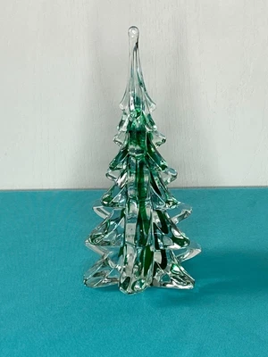 $30 • Buy Heavy Vintage Green Ribbon Swirl Solid Art Glass Crystal Christmas Tree 8 