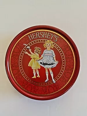 VINTAGE 1995 Hershey's Kisses Red 4.5  Round Metal Tin W/ Two Girls On Lid VG • $1.50