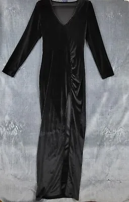 V-Neck Velvet Thigh High Slit Maxi Cocktail Dress Womens Medium Long Sleeve Tall • $25