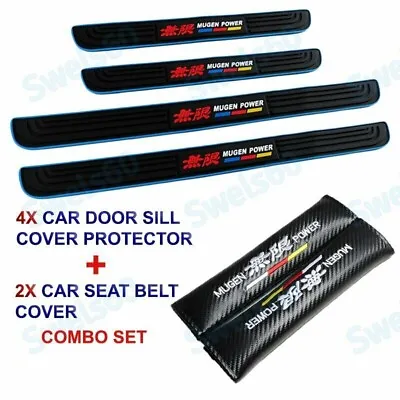 Rubber Car Door Scuff Sill Panel Step Protector 4PCS For MUGEN+Seat Belt Cover 7 • $47.90