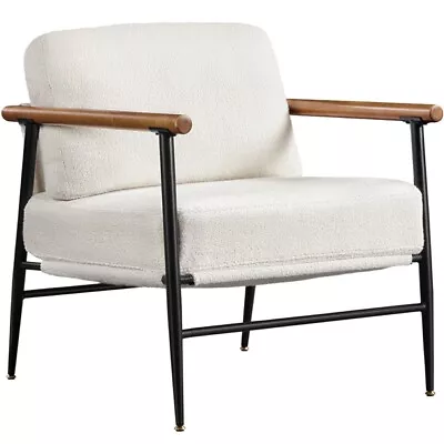 Mid-century Boucle Accent Chair Lounge Chair For Living Room Bedroom Ivory • $159.99