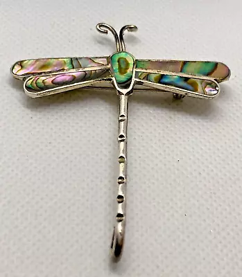 Vintage Dragonfly Brooch Pin Taxco Mexico Alpaca Silver Abalone Shell Inlay • $10.85