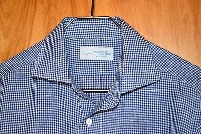 Kamakura Sky Blue Houndstooth Check Linen Shirt Spread Collar Sz M (39) Gorgeous • $29.99