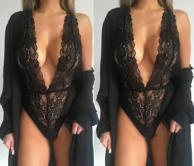 Women Sexy Lingerie Set Black Lace Bodysuit Underwear Nightgown Nightwear UK6-18 • £3.58