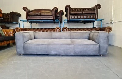 £1300 • Buy 210. Superb Halo Timothy Oulton Scruffy Grey 3 Seater Leather Sofa 🇬🇧