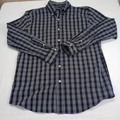 Chaps Shirt Men's Medium Long Sleeve Button Up Black White Plaid Preppy Stretch • $9.60