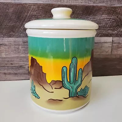 Western Cactus Mountains Desert Sunset Native American 9  Cookie Jar • $15.98