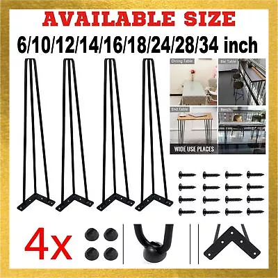 £19.99 • Buy Hairpin/Hair Pin Legs Set Of 4 Legs 6 To 34 Inch + FREE Screws, Floor Protectors