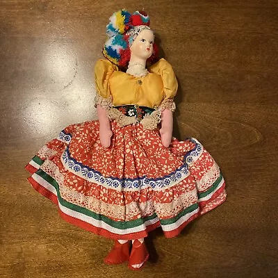 Antique Cloth Doll Traditional Hungarian Folk Art Matyo Embroidery Outfit 12.5  • $39.99