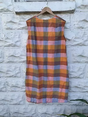 Vintage 1970’s Plaid Shift Day Dress Women’s Multicolor Handmade Sleeveless • $45