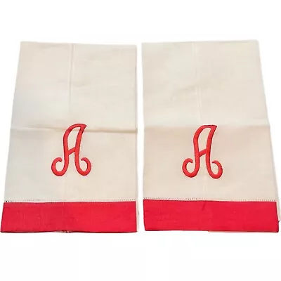 Monogram A Tea Towels Red And White Holiday Housewarming Pair Letter  A  • $10.85