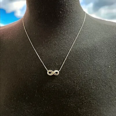 Sterling Silver And Diamond Infinity Pendant Necklace • $50