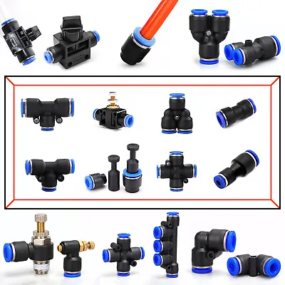 Pneumatic Push In Fittings Air Water Hose Tube Stem NYLON SPEED JOIN ADAPTER TEE • £2.34