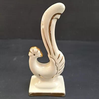 $10 • Buy Mid Century Ceramic Peacock Ivory Gold Trim Vintage Circa 1950s