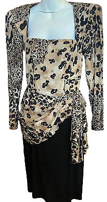 Vintage Barbara Barbara CA Black Leopard Open Back Evening Dress Size 10 VTG • $89