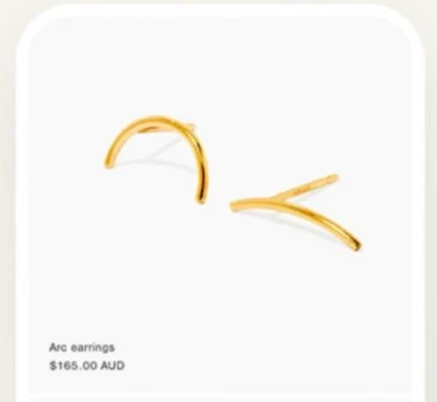 $100 • Buy Designer Sarah & Sebastian 10k Karat Carat Yellow Solid Gold Arc Stud Earrings