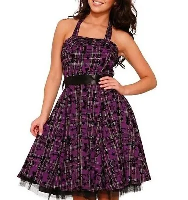 H&R London Plaid Dress Star Bow Anchor Purple Goth Lolita Punk Fit Flare • $76