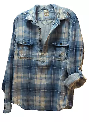 Lucky Brand Men's Blue Plaid Roll-Tab Long Sleeve Cotton Gauze Popover Shirt M • $16.99