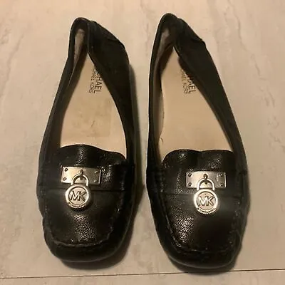 Michael Kors Women's Black Leather Hamilton MK Padlock Loafers Size 6 • $22.75