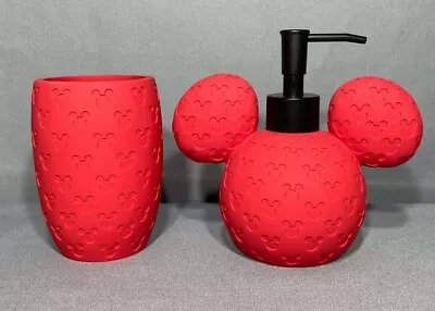 Disney's Mickey Mouse Resin Hand Soap/lotion Pump & Toothbrush Holder/cup ~ Red • $55