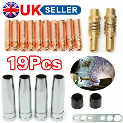 19 Pcs MB15 MIG Welding Nozzle Shroud Contact Tips 0.8mm M6 Tip Holder Kit NEW • £7.89