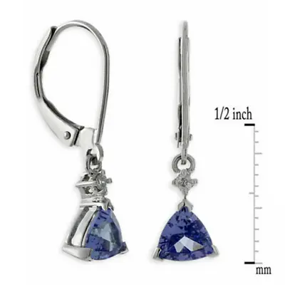 Tanzanite & Genuine Natural Diamond 14K Solid White Gold Dangle Earrings • $953.08