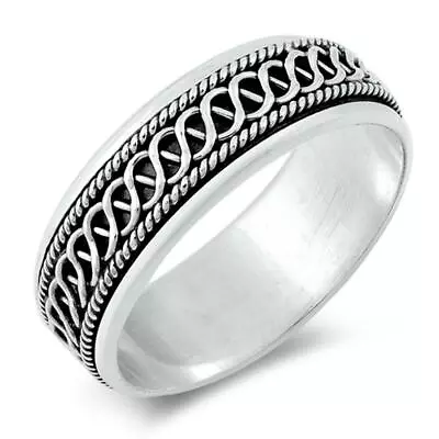 Men's Celtic Weave Spinner Wedding Ring New .925 Sterling Silver Band Sizes 6-13 • $23.79