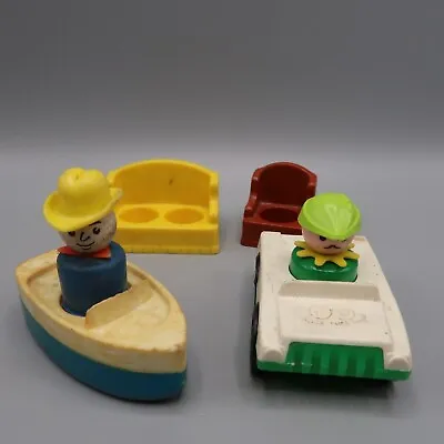 Fisher Price 1974 Little People Family People Boat Car Coach Chair Lot • $12