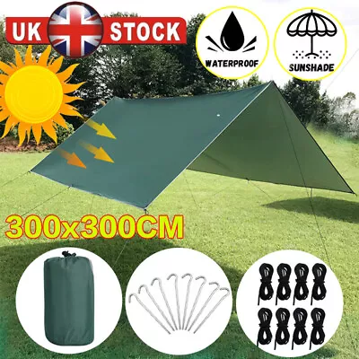 3x3 M Camping Hammock Tent Tarp Rain Fly Cover Waterproof Shelter Lightweight ~ • £15.99