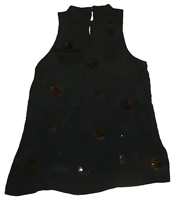 Next Size 10 Pretty Black Sleeveless Top  With Black Sequin Flowers -lightweight • $5.04