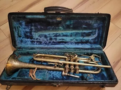 Vtg Trumpet Gold Plated Frank Holton W/Floral Bell & Case Mouth PC • $495