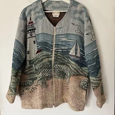 Vtg Art Unlimited Sportswear Size XL? Tapestry Jacket Full Zip Beach Lighthouse • $29.99