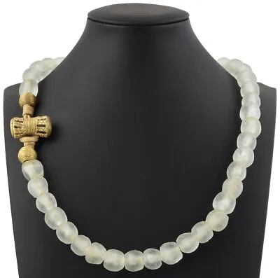 $24.70 • Buy African Recycled Glass Beads Necklace Handmade Krobo Brass Ashanti Ghana Jewelry