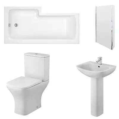 Nuie Ava Complete Bathroom Suite With L-Shaped Shower Bath 1700mm - Right Handed • £529.95