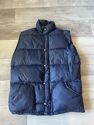 VTG The North Face Mens Large Down Puffer Vest Blue Brown Label Made In USA • $69.99