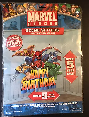 $6.90 • Buy Marvel Superheroes Happy Birthday Giant Scene Setter Party Backdrop 5’ Tall Wide