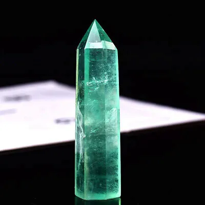 70-80mm Natural Green Fluorite Quartz Obelisk Crystal Point Wand Healing Reiki • $7.91
