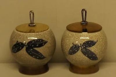 A Pair Of Art Deco B & G (Bing & Grondahl) Craquelé Vases With Lids In Wood • $240