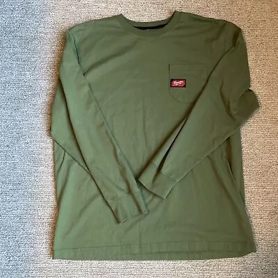 Milwaukee Tools T Shirt Mens XLarge Green Long Sleeve Crew Neck 100% Cotton Logo • $20.89