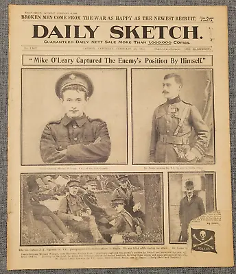 Daily Sketch Mike Oleary Vc Irish Guards Captured 20 Feb 1915 Newspaper • £19.99